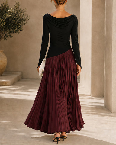 Casual Colorblock Cowlette Neckline Long Dress