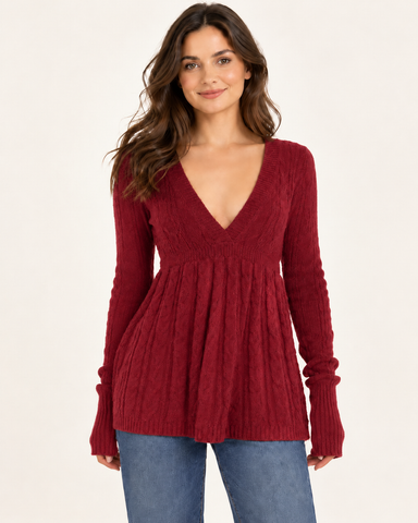 Women's V-Neck Peplum Knit Top