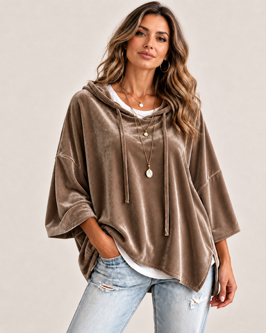 Casual Velvet Drop-Shoulder Hoodie