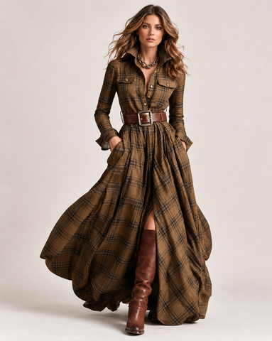 Vintage Plaid Maxi Dress