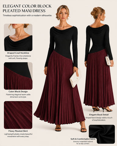 Casual Colorblock Cowlette Neckline Long Dress