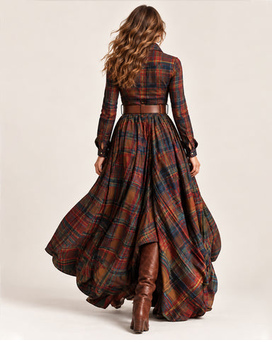 Vintage Plaid Maxi Dress