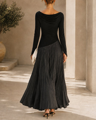 Casual Colorblock Cowlette Neckline Long Dress