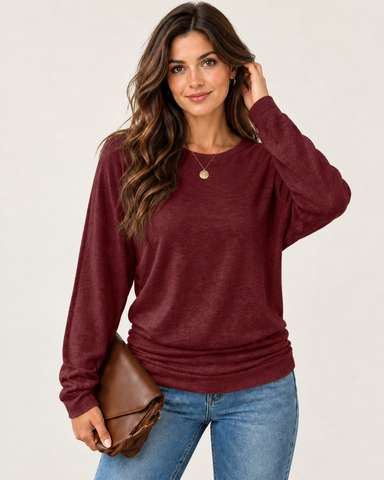 Women's Side-Ruched Long Sleeve Knit Top