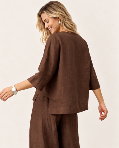 100% Cotton Linen V-Neck Top