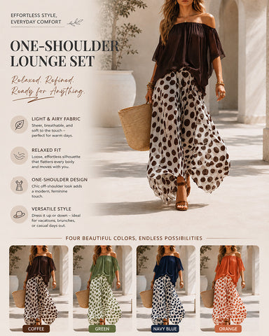 Off-Shoulder Polka Dot Flow Set