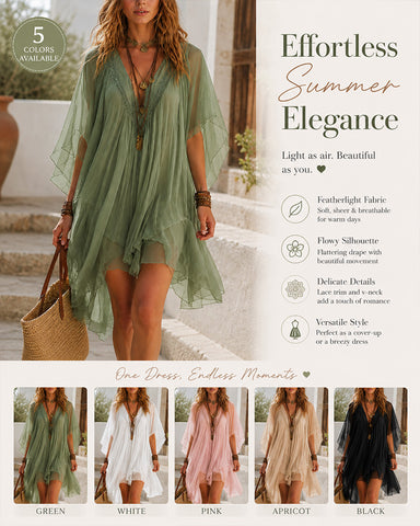 Deep V Chiffon Slip Dress and Loose Cover-Up Set