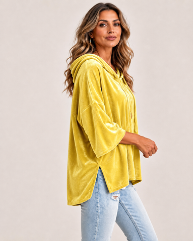 Casual Velvet Drop-Shoulder Hoodie