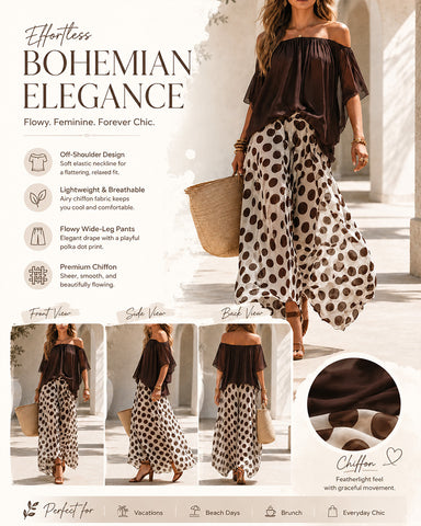 Off-Shoulder Polka Dot Flow Set