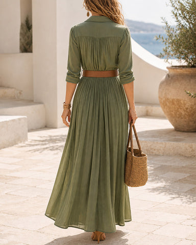 Lapel Deep V Slit Long Dress