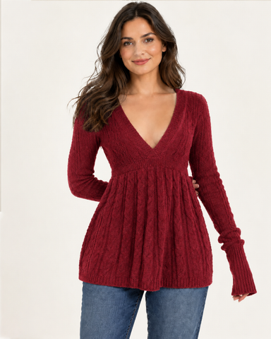 Women's V-Neck Peplum Knit Top