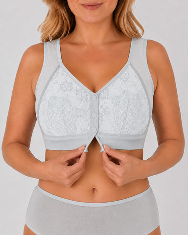 Plus Size Lace Front Closure Wireless Comfort Bra