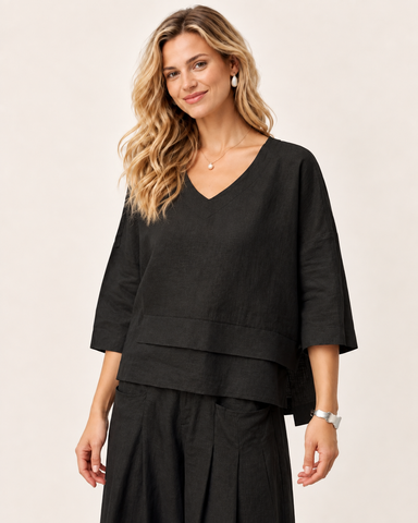 100% Cotton Linen V-Neck Top