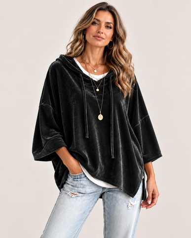 Casual Velvet Drop-Shoulder Hoodie