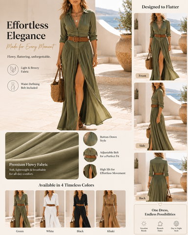 Lapel Deep V Slit Long Dress