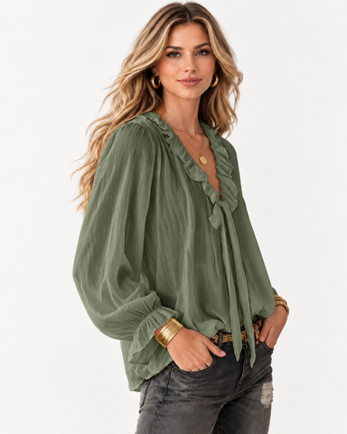 Ruffle Tie Chiffon Blouse