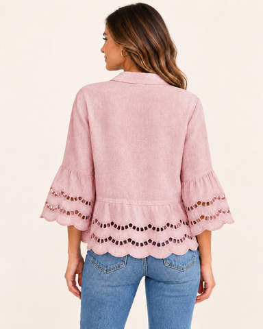Women's Cotton Linen Lace Trim Blouse