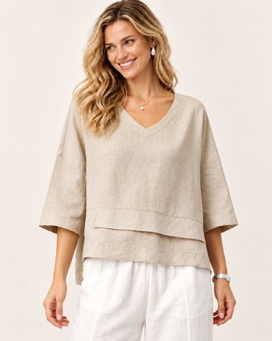100% Cotton Linen V-Neck Top