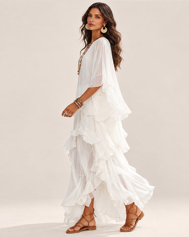 Women's Boho V-Neck Ruffle Maxi Dress