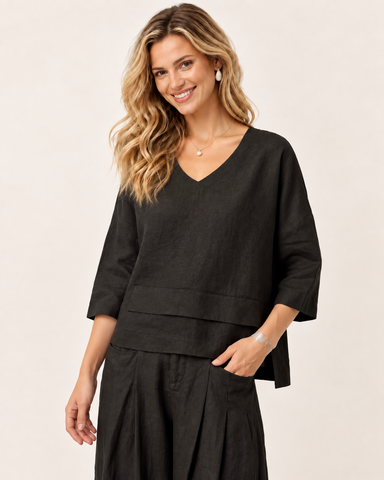 100% Cotton Linen V-Neck Top