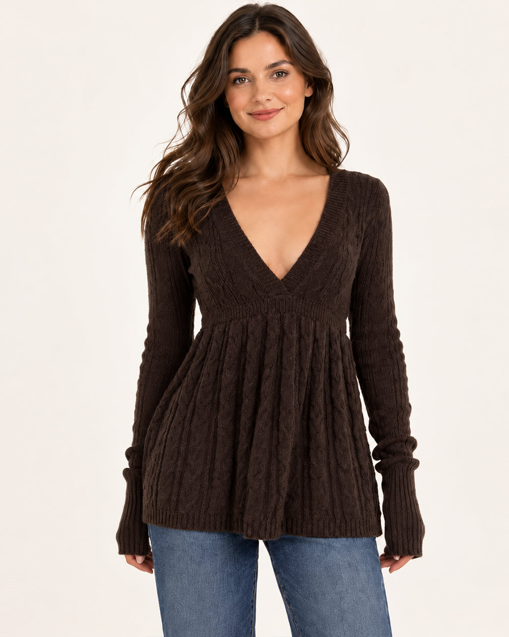 Women's V-Neck Peplum Knit Top