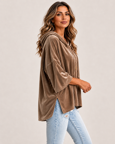 Casual Velvet Drop-Shoulder Hoodie