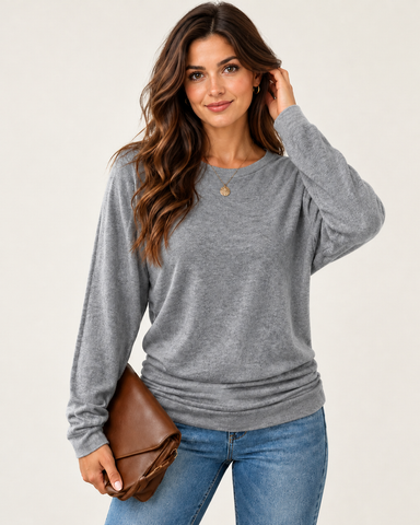 Women's Side-Ruched Long Sleeve Knit Top