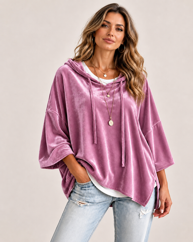 Casual Velvet Drop-Shoulder Hoodie