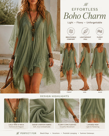 Deep V Chiffon Slip Dress and Loose Cover-Up Set