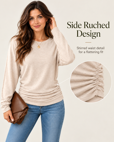 Women's Side-Ruched Long Sleeve Knit Top