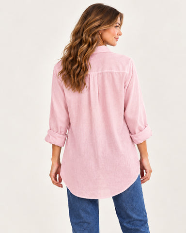 Women's Cotton Linen Button-Down Tunic Blouse