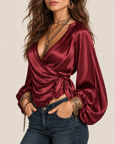 Soft Satin Wrap Top
