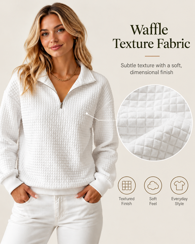 Women's Waffle Knit Quarter-Zip Pullover
