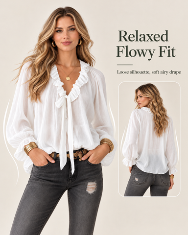 Ruffle Tie Chiffon Blouse