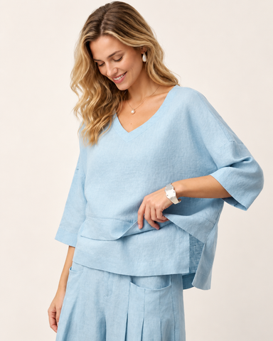 100% Cotton Linen V-Neck Top