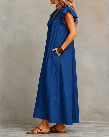 Cotton Linen V-Neck Maxi Dress