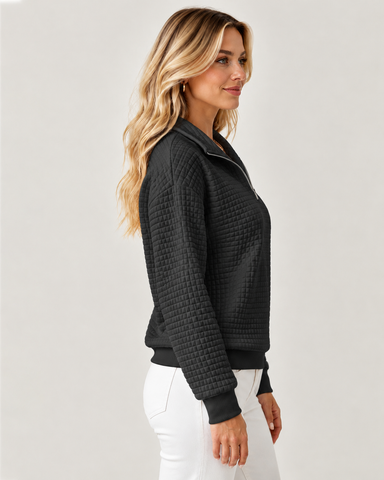 Women's Waffle Knit Quarter-Zip Pullover