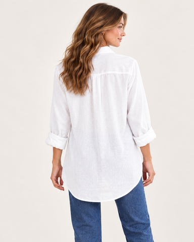 Women's Cotton Linen Button-Down Tunic Blouse