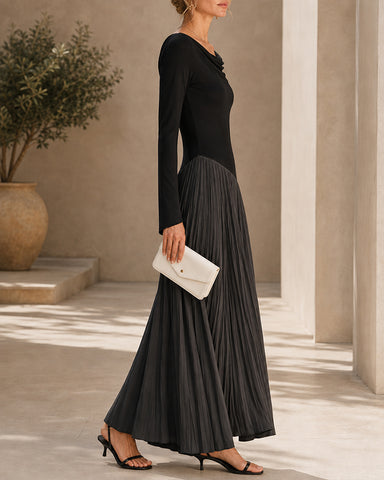 Casual Colorblock Cowlette Neckline Long Dress