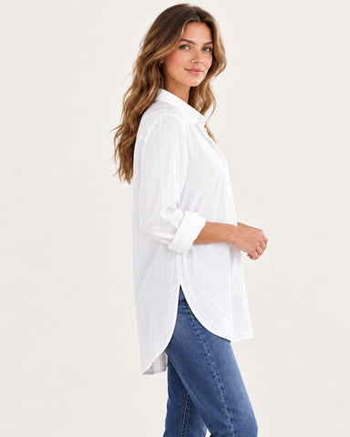 Women's Cotton Linen Button-Down Tunic Blouse