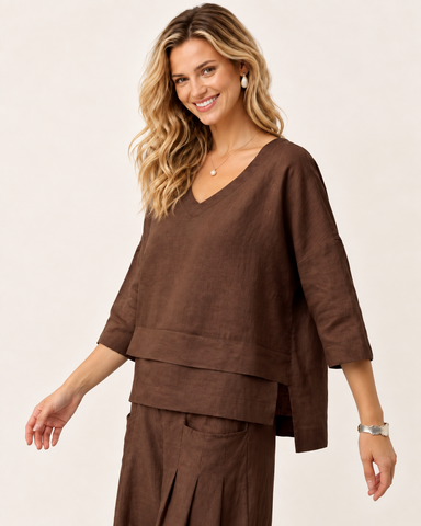 100% Cotton Linen V-Neck Top