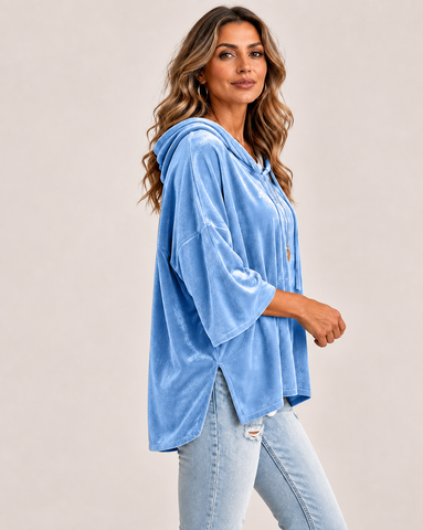 Casual Velvet Drop-Shoulder Hoodie