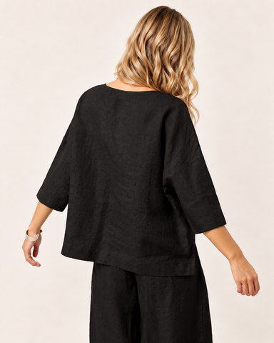 100% Cotton Linen V-Neck Top