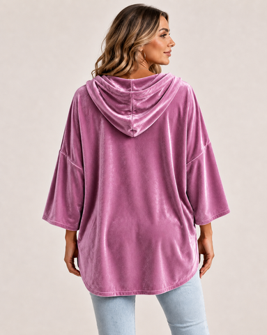 Casual Velvet Drop-Shoulder Hoodie