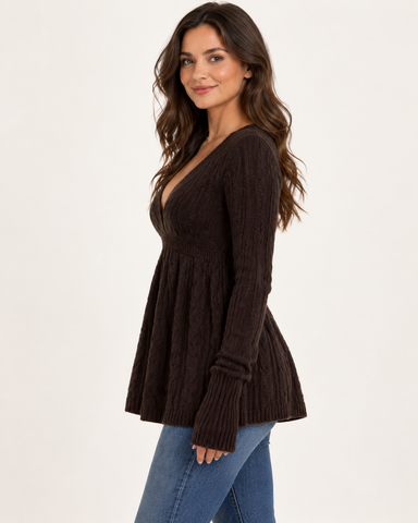 Women's V-Neck Peplum Knit Top