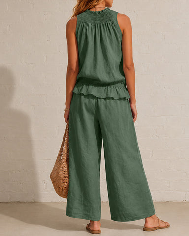 Cotton Linen Sleeveless Two-Piece Set