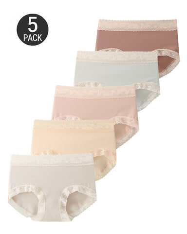 5-Pack Soft Lace-Trim Cotton High-Waist Panties