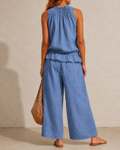 Cotton Linen Sleeveless Two-Piece Set