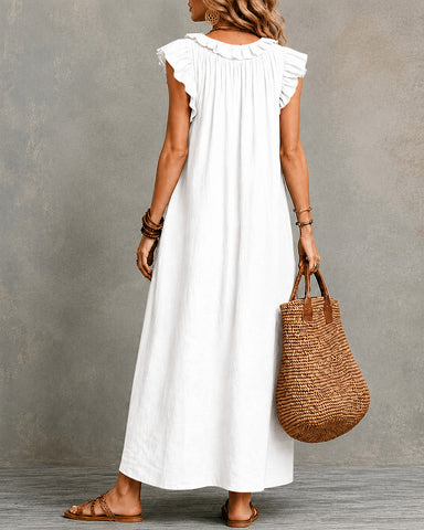 Cotton Linen V-Neck Maxi Dress