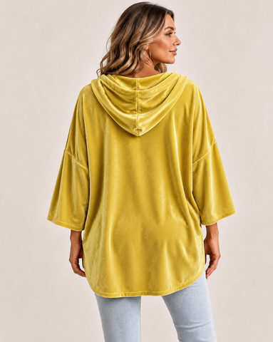 Casual Velvet Drop-Shoulder Hoodie